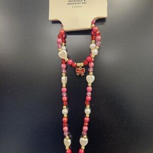 Cat & Jack Red and Pink Girls Beaded Necklace Set Age 3+